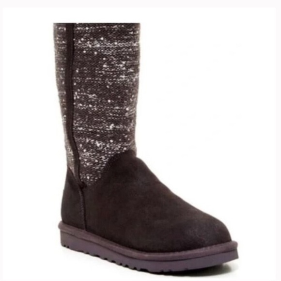 UGG Australia Camaya Leather Suede Sweater Boot Sequins Mid-Calf Gray Size 7 - Picture 15 of 16